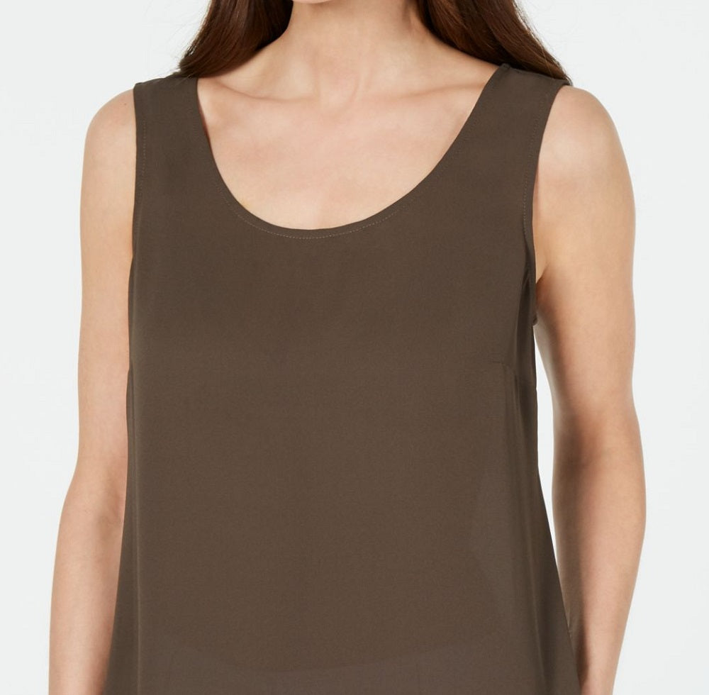 Blusa feminina Alfani sem mangas com decote redondo, marrom, tamanho extragrande