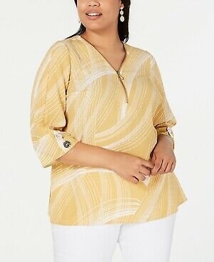 Blusa feminina estampada com zíper frontal, tamanho 2X, amarela, da coleção JM