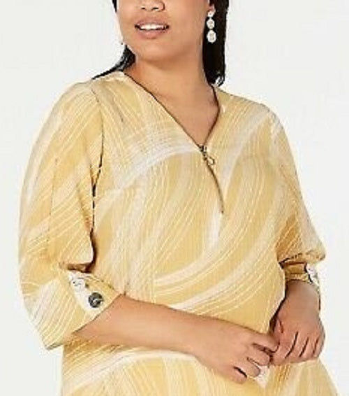 Blusa feminina estampada com zíper frontal, tamanho 2X, amarela, da coleção JM