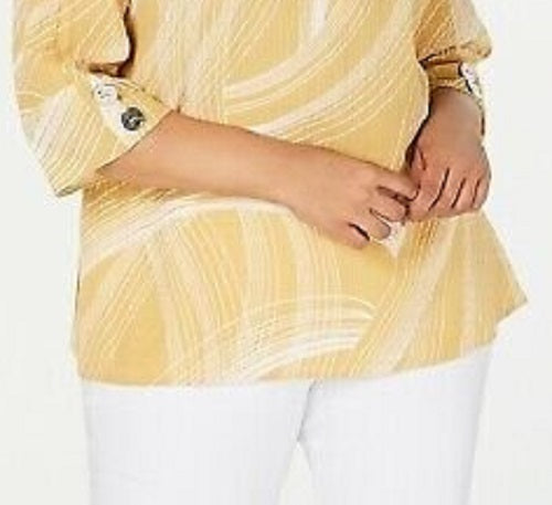 Blusa feminina estampada com zíper frontal, tamanho 2X, amarela, da coleção JM