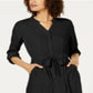 Vestido-camisa feminino Alfani com manga 3/4 e cinto, preto, tamanho 12, pequeno