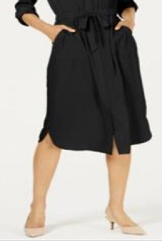 Vestido-camisa feminino Alfani com manga 3/4 e cinto, preto, tamanho 12, pequeno