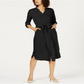 Vestido-camisa feminino Alfani com manga 3/4 e cinto, preto, tamanho 12, pequeno
