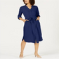 Vestido-camisa feminino Alfani com manga 3/4 e cinto, azul, tamanho 14, pequeno