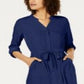 Vestido-camisa feminino Alfani com manga 3/4 e cinto, azul, tamanho 14, pequeno