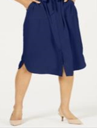 Vestido-camisa feminino Alfani com manga 3/4 e cinto, azul, tamanho 14, pequeno
