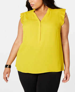 Blusa Alfani Feminina Plus Size Pregueada Amarela Tamanho 0X
