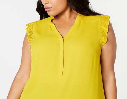 Blusa Alfani Feminina Plus Size Pregueada Amarela Tamanho 0X