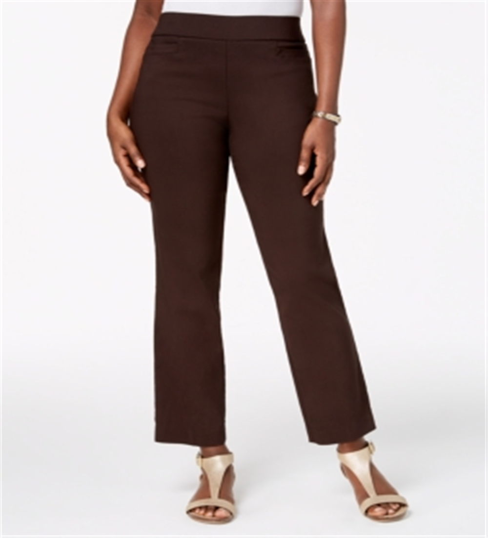 Calça feminina JM Collection com controle de barriga e perna reta, marrom, tamanho médio