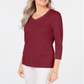 Karen Scott Blusa feminina de algodão com decote em V e acabamento em botões, vermelha, tamanho pequeno