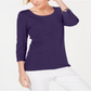 Karen Scott Blusa feminina de algodão com manga 3/4, roxa, tamanho pequeno