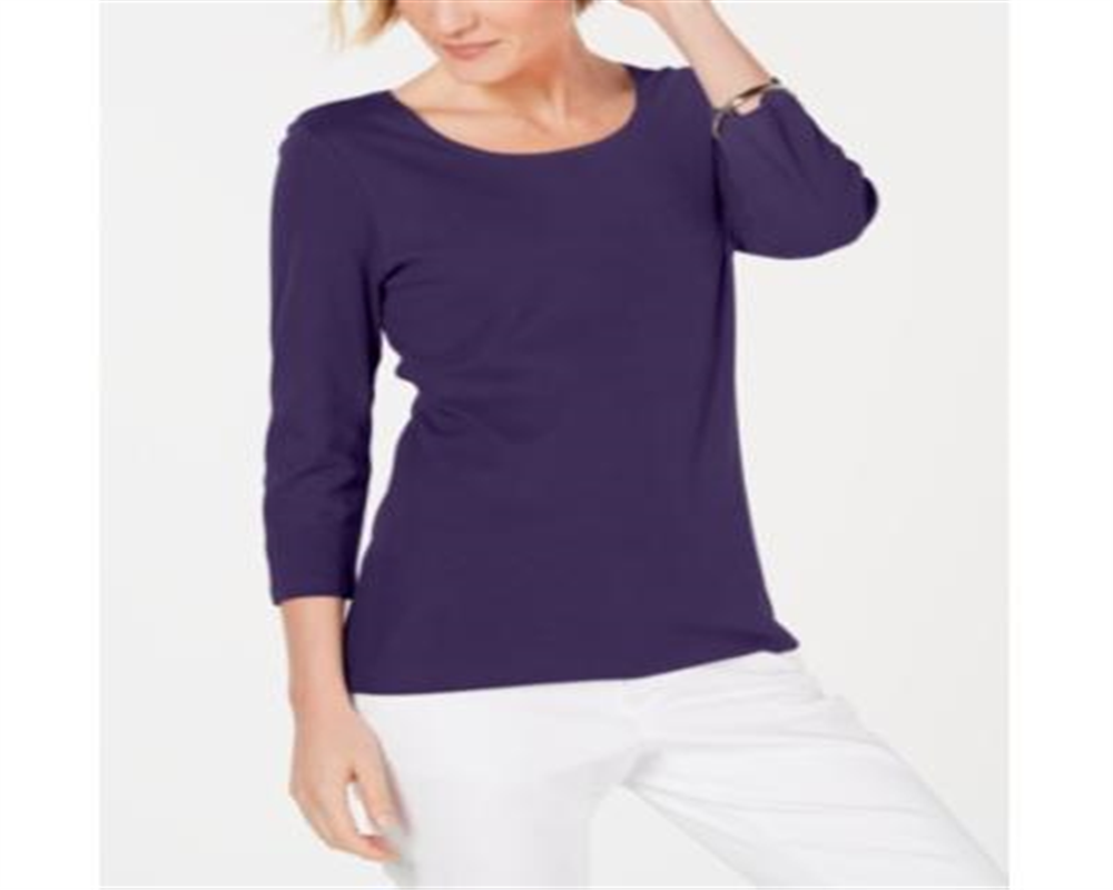 Karen Scott Blusa feminina de algodão com manga 3/4, roxa, tamanho pequeno