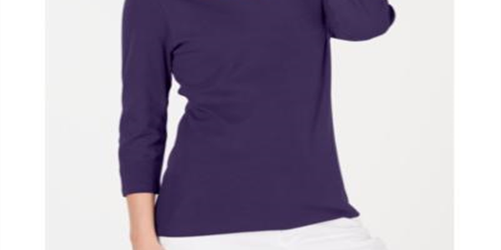 Karen Scott Blusa feminina de algodão com manga 3/4, roxa, tamanho pequeno