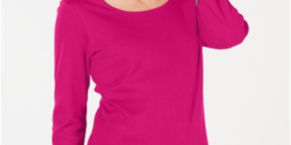 Blusa feminina Karen Scott de algodão com manga 3/4, roxa, tamanho X-S