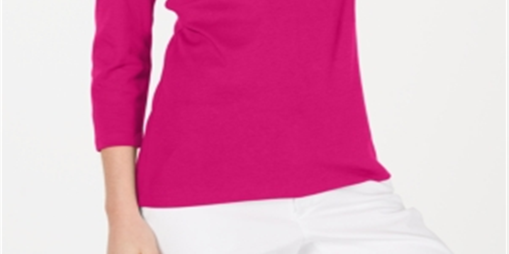 Blusa feminina Karen Scott de algodão com manga 3/4, roxa, tamanho X-S