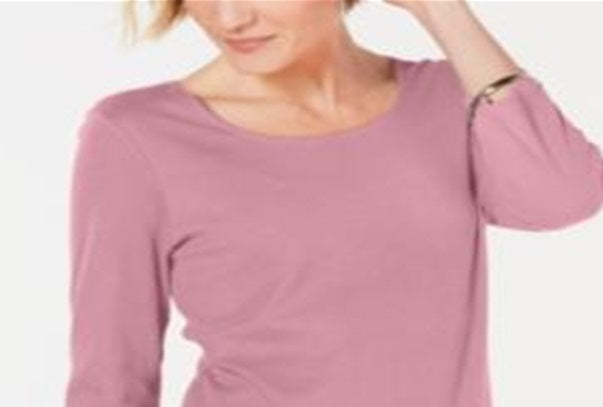 Blusa feminina Karen Scott de algodão com manga 3/4, rosa, tamanho XX-G