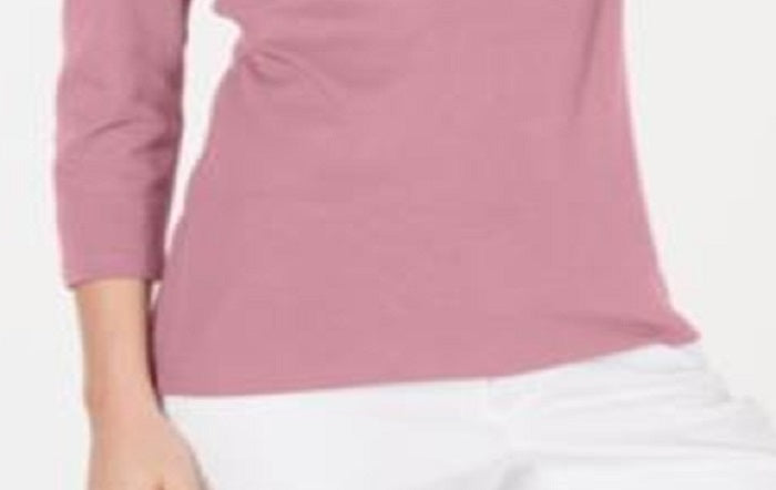 Blusa feminina Karen Scott de algodão com manga 3/4, rosa, tamanho XX-G