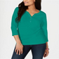 Karen Scott Top Henley de Algodão Feminino Azul Tamanho XX-G