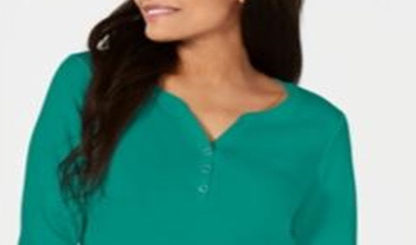 Karen Scott Top Henley de Algodão Feminino Azul Tamanho XX-G