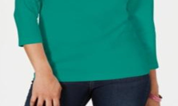 Karen Scott Top Henley de Algodão Feminino Azul Tamanho XX-G