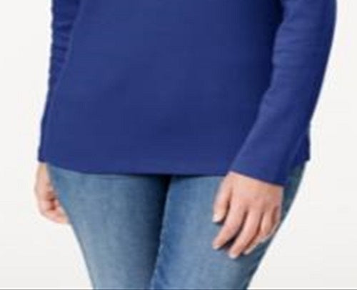 Karen Scott Top Henley de Algodão Feminino Azul Tamanho Grande