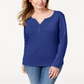 Karen Scott Top Henley de Algodão Feminino Azul Tamanho Grande