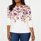 Blusa feminina Karen Scott com estampa floral e contas, branca, tamanho P