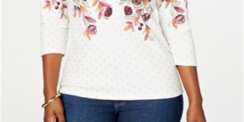 Blusa feminina Karen Scott com estampa floral e contas, branca, tamanho P