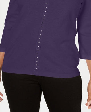 Karen Scott Blusa feminina roxa com decote em V e tachas