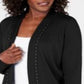 Karen Scott Cardigan Feminino de Algodão com Tachas e Frente Aberta, Preto, Tamanho Grande