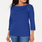 Blusa feminina Karen Scott de algodão com gola xale e botões, azul, tamanho grande