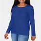 Blusa feminina Karen Scott com decote redondo e acabamento em cetim, azul, tamanho pequeno