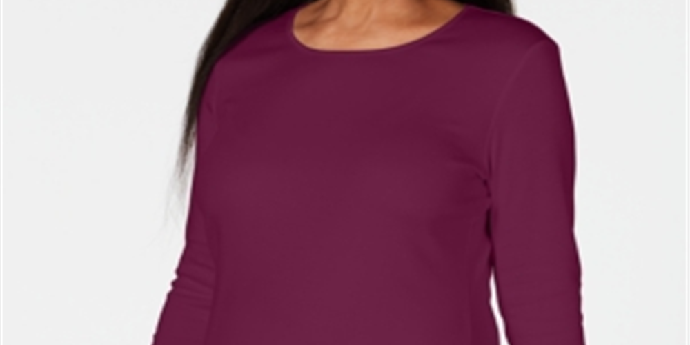 Karen Scott Blusa feminina com decote redondo e acabamento em cetim, roxa, tamanho XS