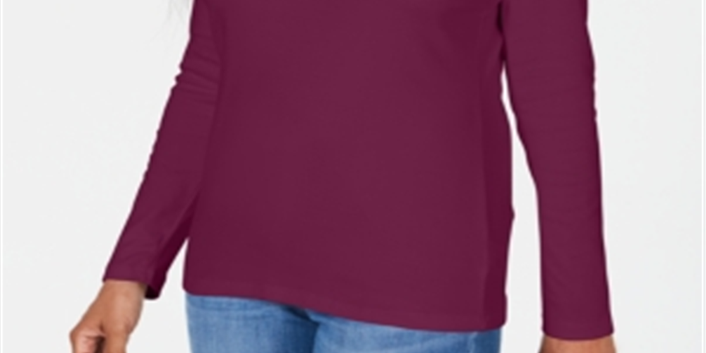 Karen Scott Blusa feminina com decote redondo e acabamento em cetim, roxa, tamanho XS