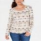 Karen Scott Blusa feminina aquarela com decote redondo, marrom, tamanho XX-G