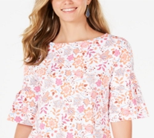 Blusa feminina estampada com manga sino Charter Club, branca, tamanho XX-G