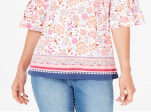 Blusa feminina estampada com manga sino Charter Club, branca, tamanho XX-G