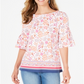 Blusa feminina estampada com manga sino Charter Club, branca, tamanho XX-G