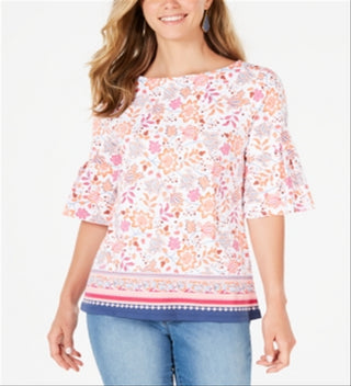 Charter Club Women's Printed Bell Sleeve Top White Size XX-Large