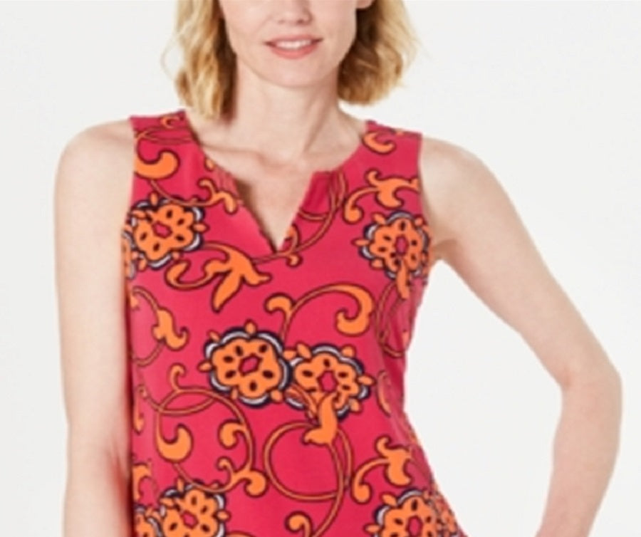 Blusa feminina sem mangas estampada Charter Club, rosa, tamanho X-S