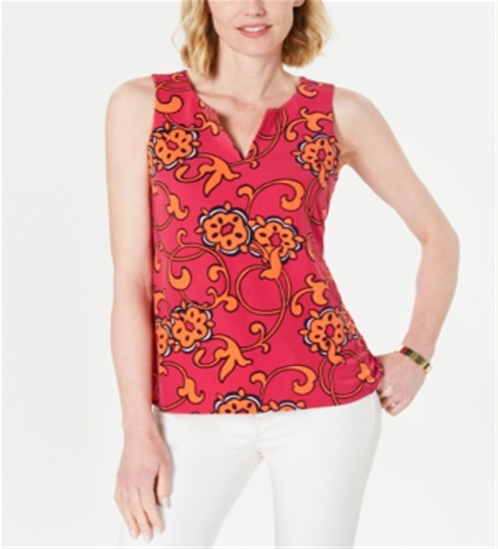 Blusa feminina sem mangas estampada Charter Club, rosa, tamanho X-S