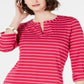 Camiseta feminina Charter Club de algodão listrada com aba enrolada, rosa, tamanho extragrande