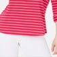 Camiseta feminina Charter Club de algodão listrada com aba enrolada, rosa, tamanho extragrande