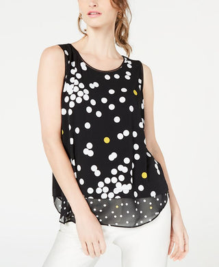 Blusa sem mangas com bainha tecida estampada Alfani feminina, preta, tamanho pequeno