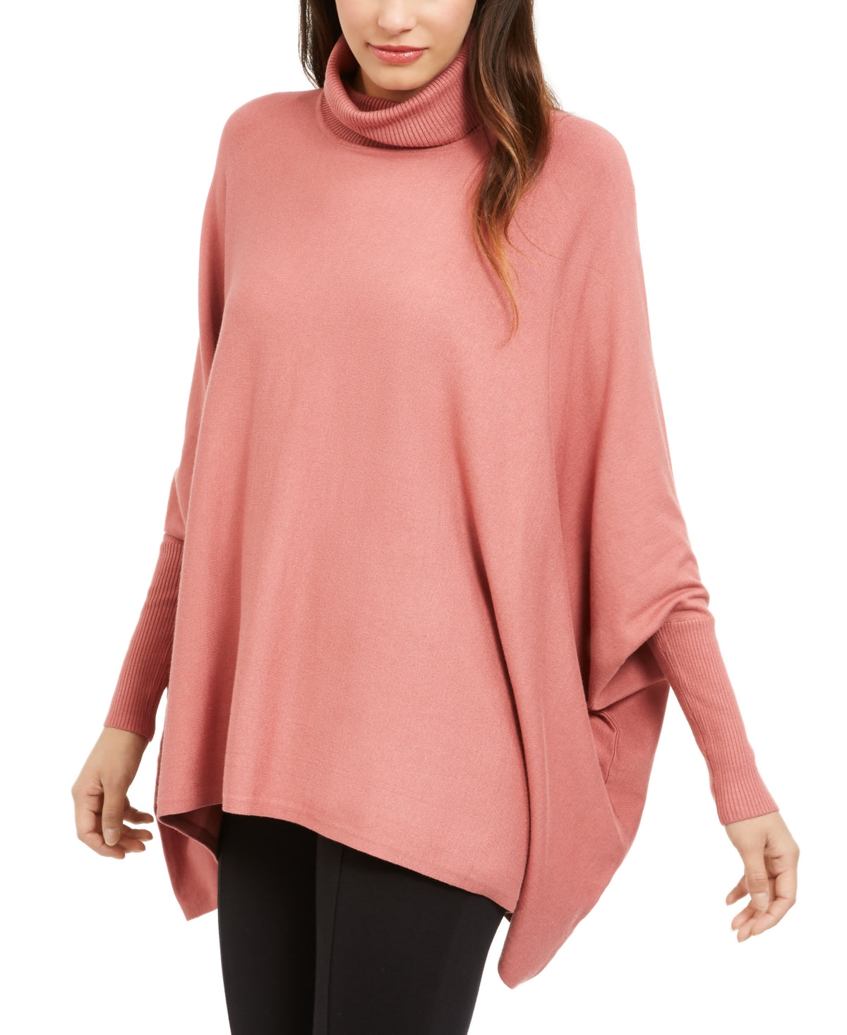 Alfani Poncho Suéter Feminino Gola Alta Rosa Tamanho Grande
