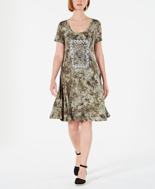 Vestido feminino estilo &amp; co com estampa tie-dye verde tamanho extrapequeno