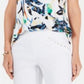Top estampado feminino JM Collection com decote redondo, branco, tamanho pequeno