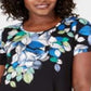 Top estampado feminino JM Collection com decote redondo, preto, tamanho extragrande