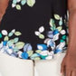 Top estampado feminino JM Collection com decote redondo, preto, tamanho extragrande
