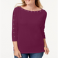 Karen Scott Top Feminino Plus com Tachas e Gola Canoa Vermelho Tamanho 1X